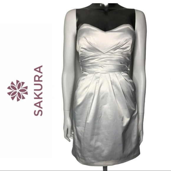 🛍️3/$40 Sakura White Polished Cotton Strapless  Dress Size Extra Small - Picture 1 of 4